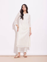 Georgette Lurex Gold Striped Kurta Set - Off-White