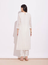 Georgette Lurex Gold Striped Kurta Set - Off-White