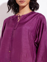 Silk Blend Solid Kurta Set - Purple