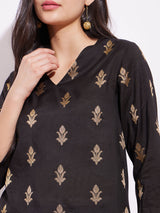 Viscose Silk Brocade Kurta Set - Black & Gold