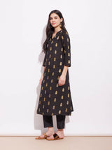 Viscose Silk Brocade Kurta Set - Black & Gold