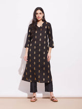 Viscose Silk Brocade Kurta Set - Black & Gold