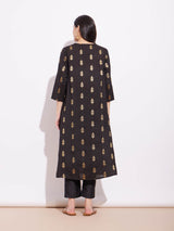 Viscose Silk Brocade Kurta Set - Black & Gold