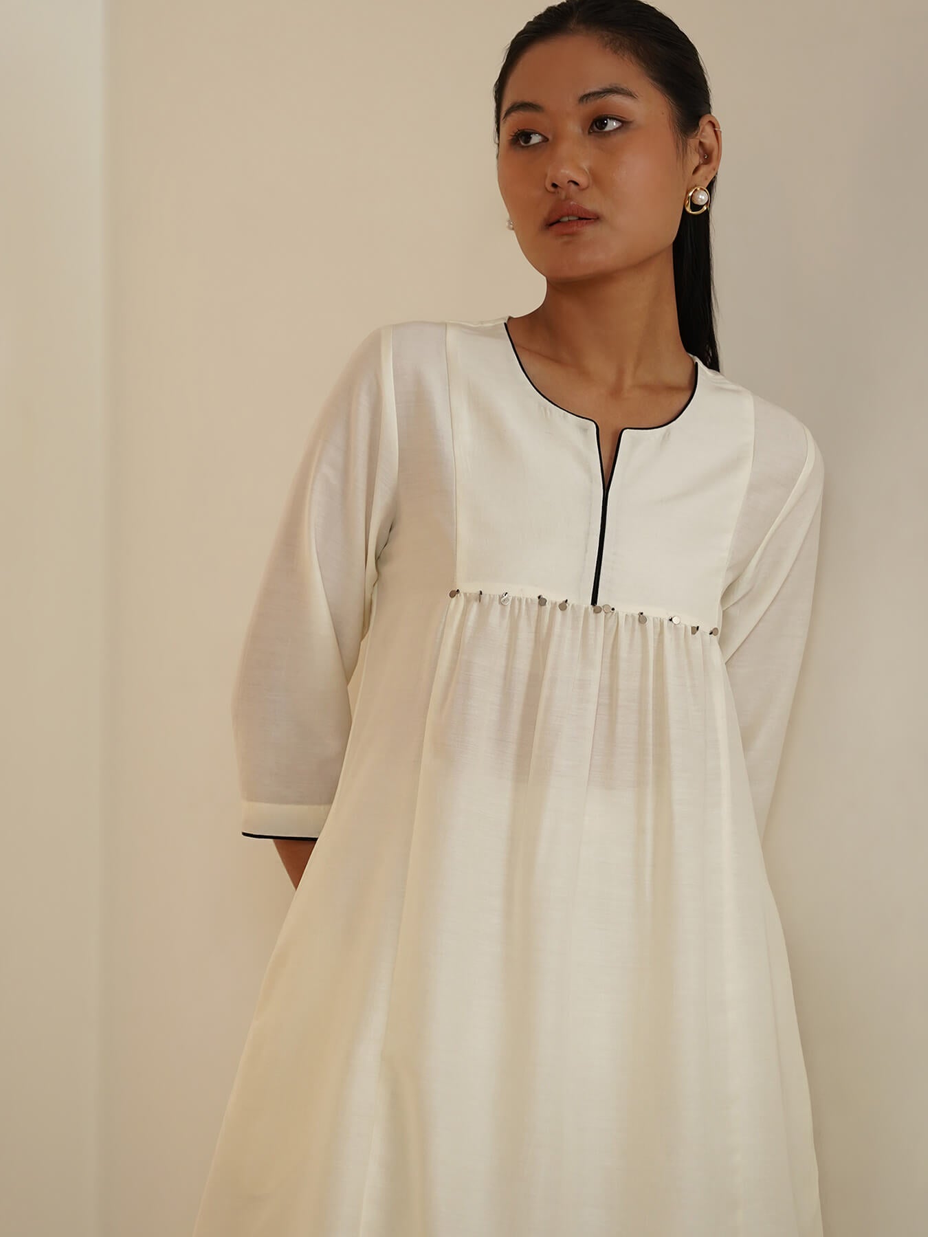 Silk Blend Kurta Set with Dhoti Pants - Off White