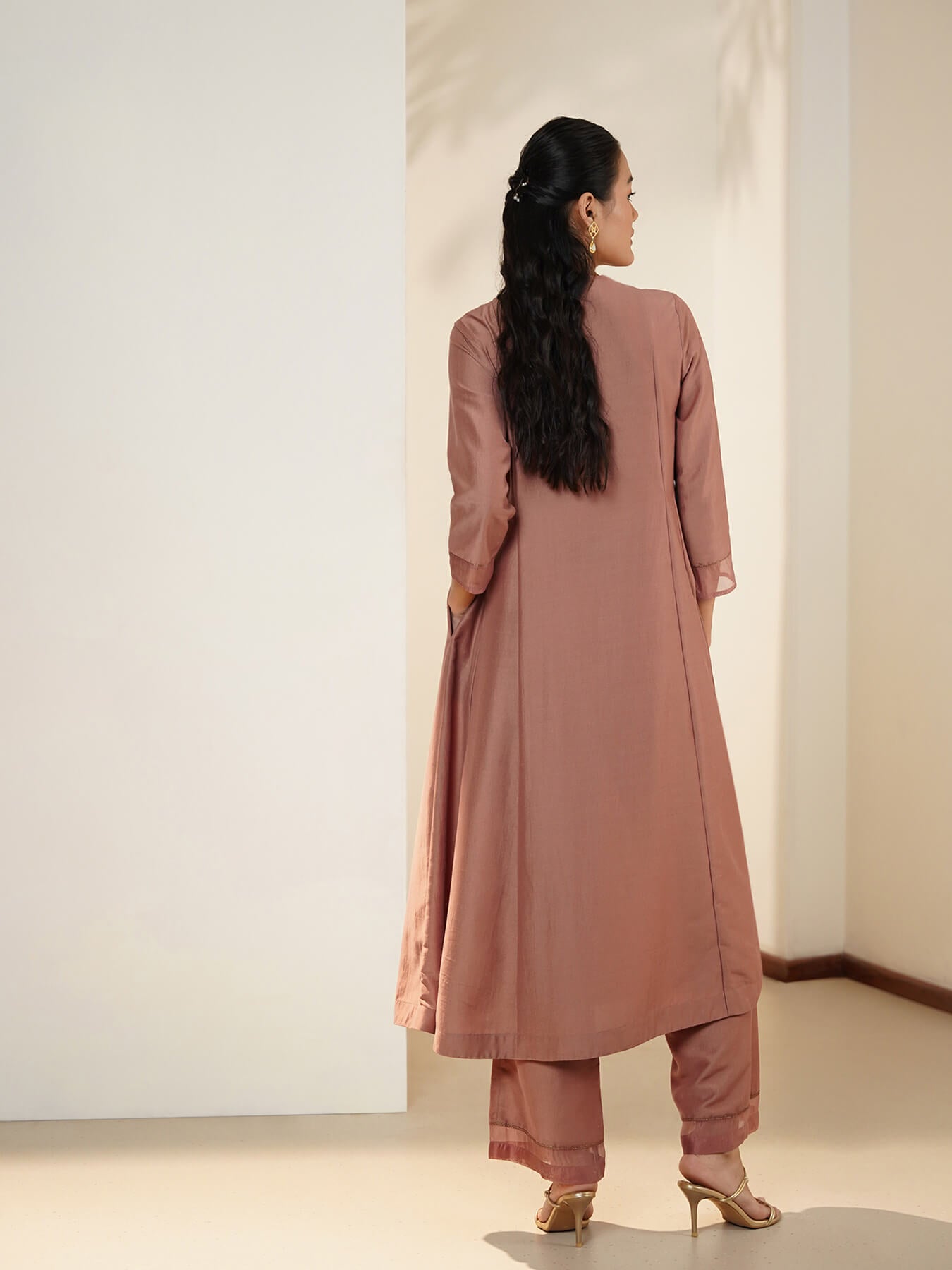 Silk Blend A-Line Kurta Set - Bronze