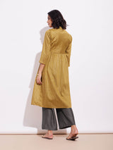 Lurex Gold Striped Kurta Set - Mustard & Brown