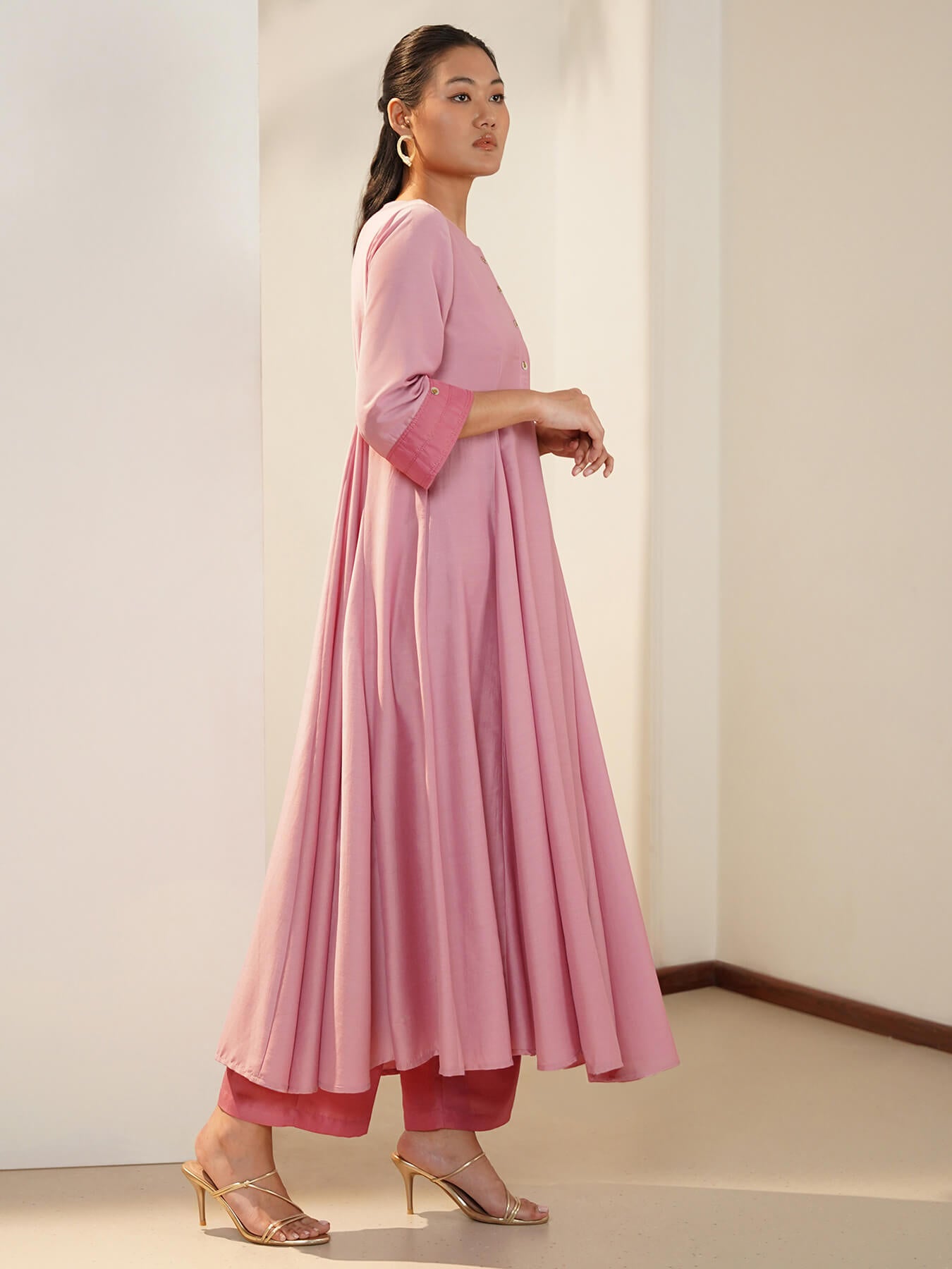 Silk Blend Anarkali Kurta Set - Pink