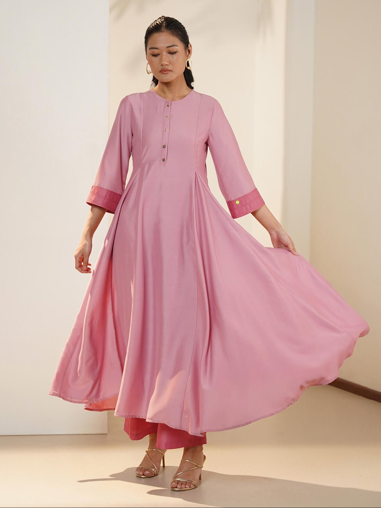 Silk Blend Anarkali Kurta Set - Pink