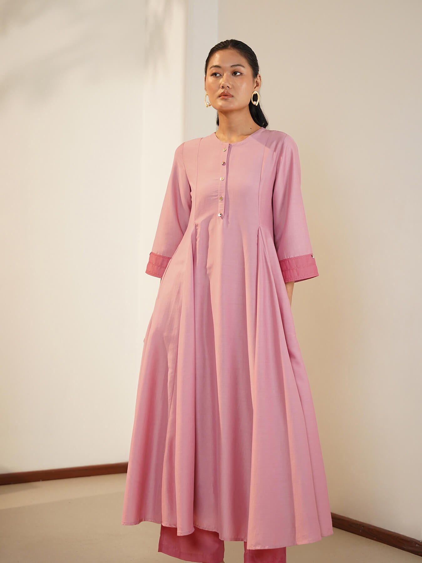 Silk Blend Anarkali Kurta Set - Pink