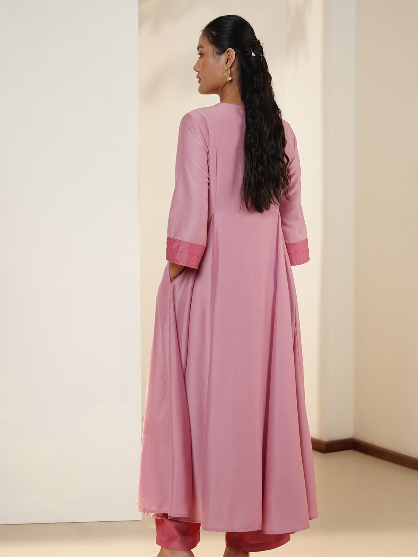 Silk Blend Anarkali Kurta Set - Pink