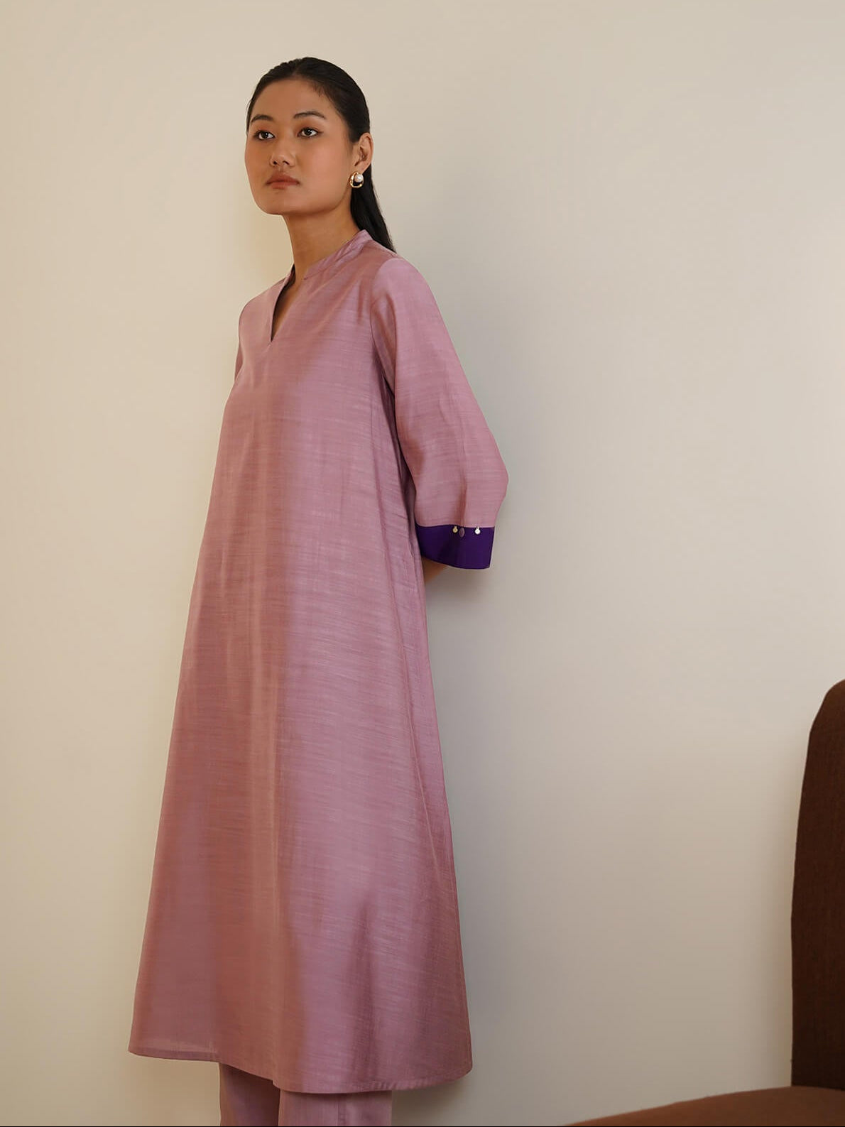 Viscose Silk Solid A-Line Kurta Set - Lavender