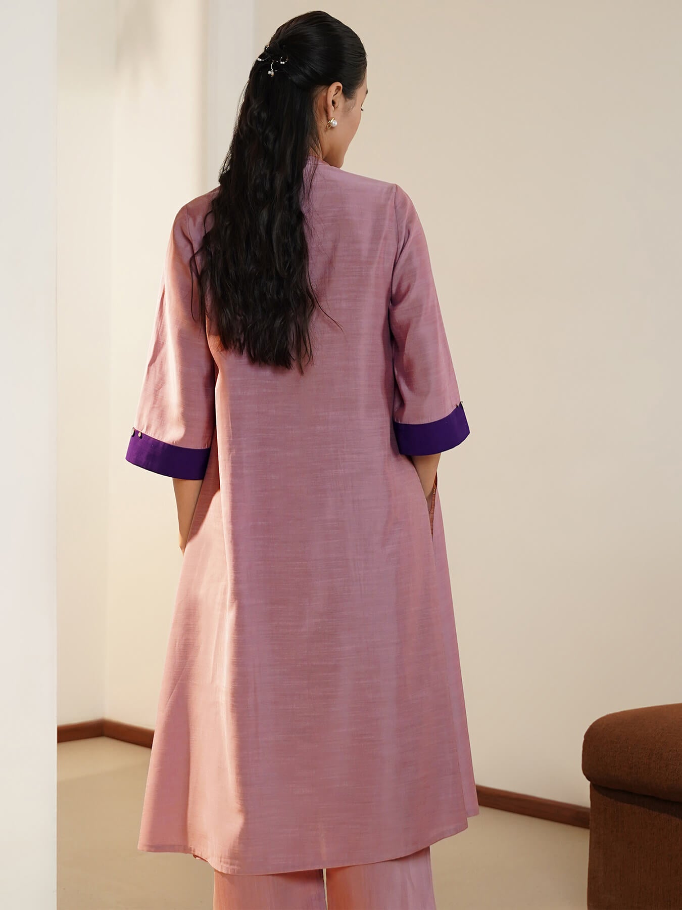 Viscose Silk Solid A-Line Kurta Set - Lavender