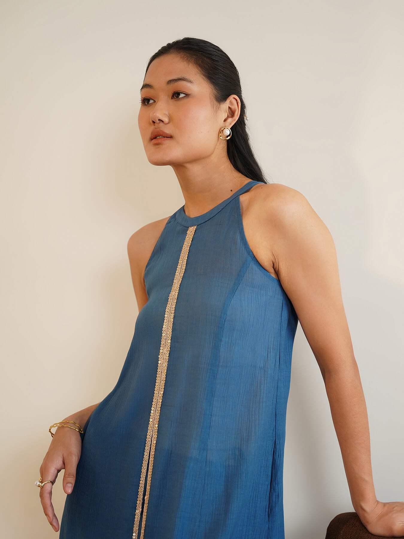 Chiffon Solid Kurta Set - Blue