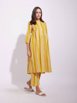 Cotton Stripe Play Kurta Set - Mustard