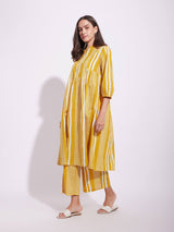 Cotton Stripe Play Kurta Set - Mustard