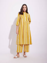 Cotton Stripe Play Kurta Set - Mustard