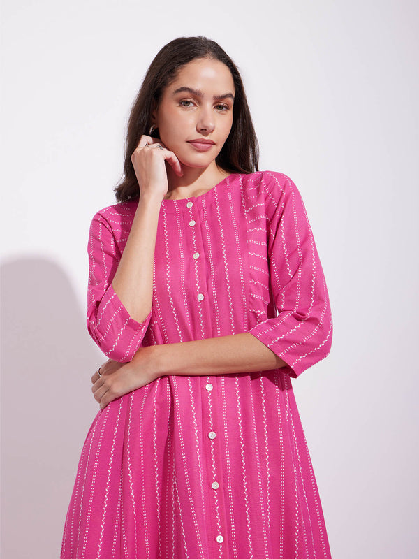 Cotton Stripe Play Kurta Set - Pink