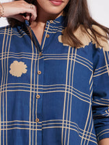 Cotton Checked A-Line Kurta Set - Blue