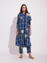 Cotton Checked A-Line Kurta Set - Blue