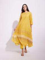 Cotton Stripe Play Asymmetrical Kurta Set - Yellow