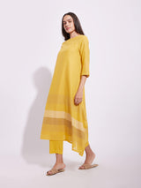 Cotton Stripe Play Asymmetrical Kurta Set - Yellow