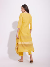 Cotton Stripe Play Asymmetrical Kurta Set - Yellow