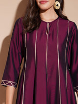 Viscose Solid Gota Detail Kurta Set - Purple