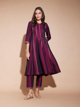 Viscose Solid Gota Detail Kurta Set - Purple