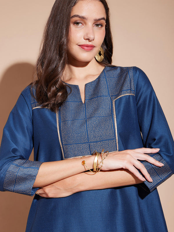 Viscose Solid Yoke Detail Kurta Set - Blue