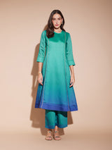 Chanderi Colourblock Ombre Kurta Set - Blue