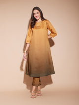 Chanderi Colourblock Ombre Kurta Set - Mustard