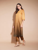 Chanderi Colourblock Ombre Kurta Set - Mustard