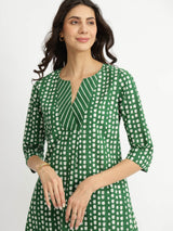 Cotton Geometric Print Play Kurta Set - Green