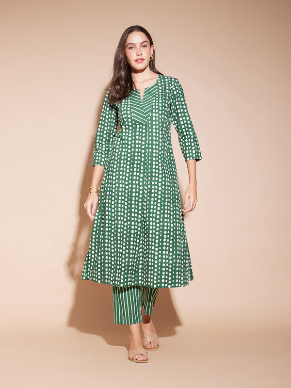 Cotton Geometric Print Play Kurta Set - Green