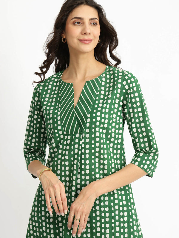 Cotton Geometric Print Play Kurta Set - Green