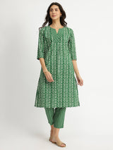 Cotton Geometric Print Play Kurta Set - Green