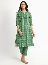 Cotton Geometric Print Play Kurta Set - Green