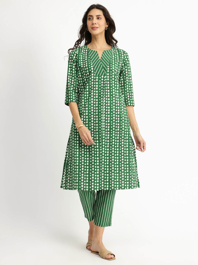Cotton Geometric Print Play Kurta Set - Green