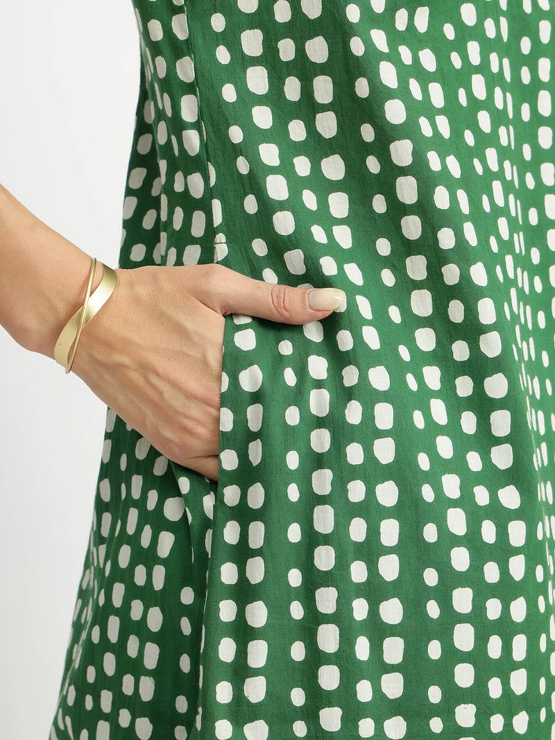 Cotton Geometric Print Play Kurta Set - Green
