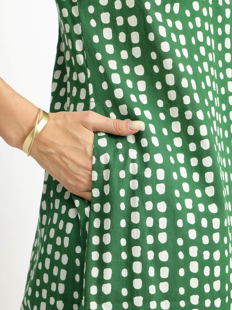 Cotton Geometric Print Play Kurta Set - Green