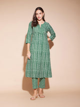 Cotton Geometric Print Play Kurta Set - Green