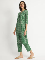 Cotton Geometric Print Play Kurta Set - Green