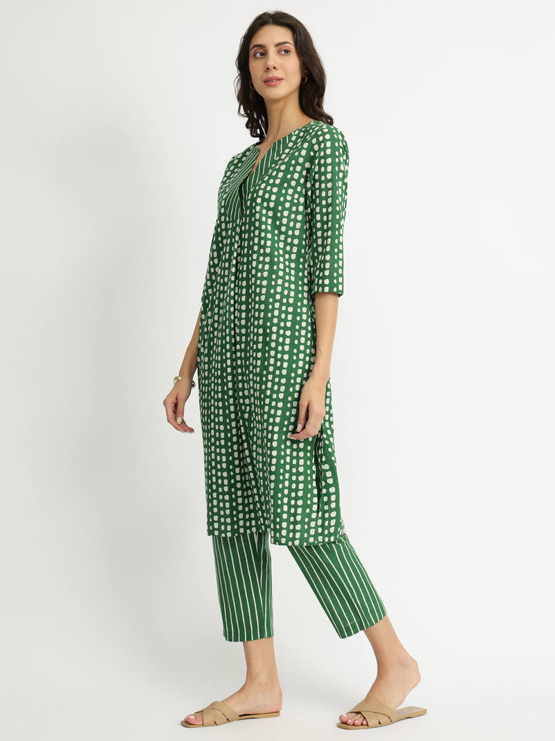 Cotton Geometric Print Play Kurta Set - Green