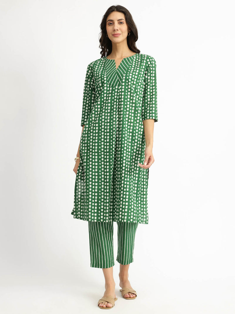 Cotton Geometric Print Play Kurta Set - Green