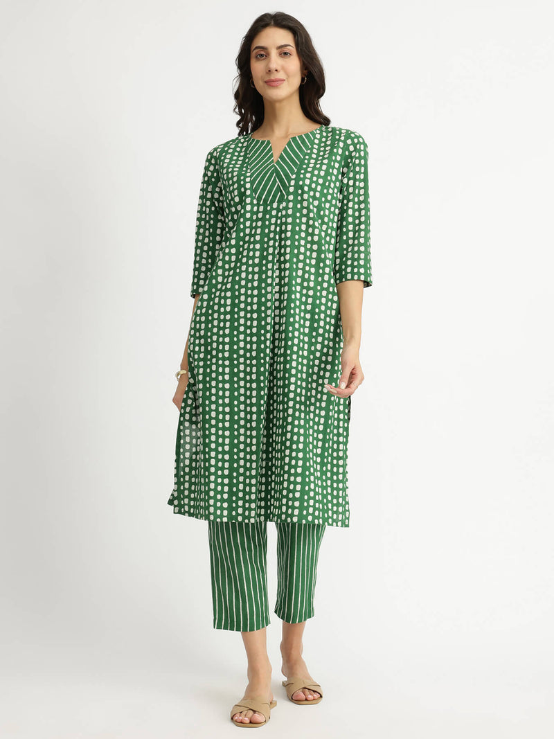 Cotton Geometric Print Play Kurta Set - Green