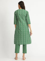 Cotton Geometric Print Play Kurta Set - Green