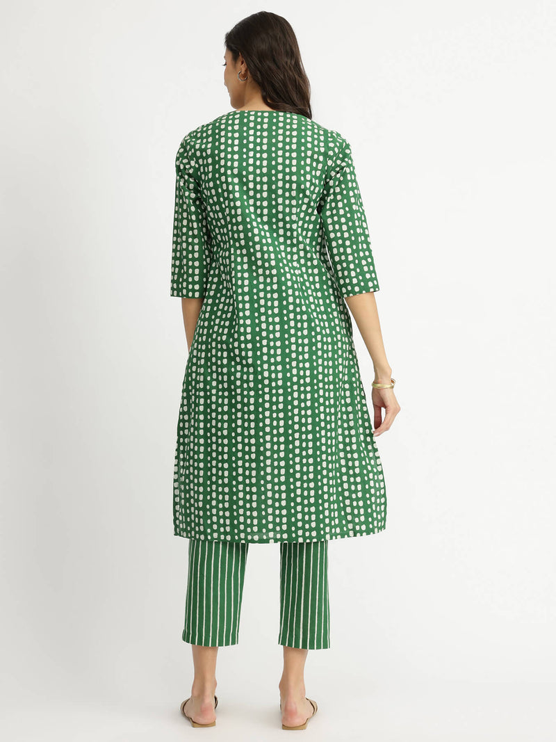 Cotton Geometric Print Play Kurta Set - Green