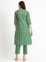 Cotton Geometric Print Play Kurta Set - Green