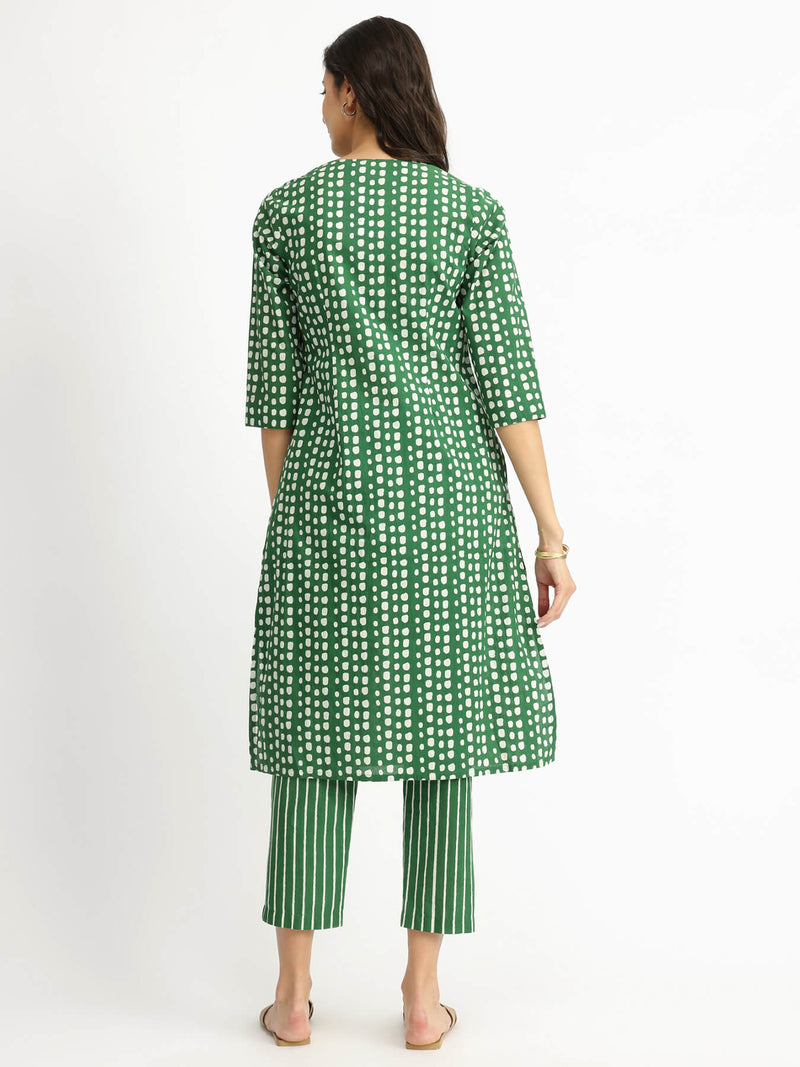 Cotton Geometric Print Play Kurta Set - Green