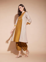 Viscose Colourblock A-Line Kurta Set - Gold & Grey